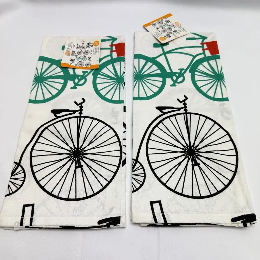 Set of 2 MU Kitchen Bicycle Print Cotton Dish Towels Kitchen 20x30 NWT Gift